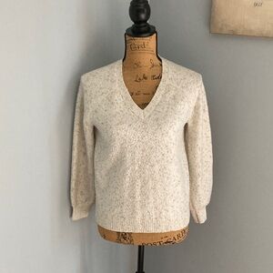 LOFT Cream with Gold Flecked V-Neck Sweater Women Size Small Petite